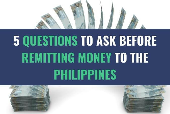 Currency bills moving from one stack to another with the title - 5 Questions to Ask Before Remitting Money to the Philippines