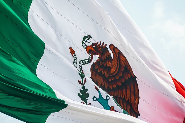 An image of the Mexican flag unfurled in the air