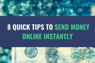 A fuzzy image of a magnified currency bill with the title - 8 Quick Tips to Send Money Online Instantly