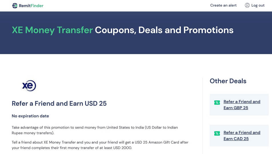 XE Refer a Friend offer for RemitFinder users