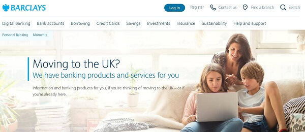 An image showing Barclays Bank's account options for people moving to the UK