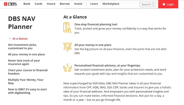 Best financial apps for expats living in Singapore - DBS NAV Planner