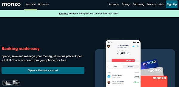 Best Challenger Banks In UK - Monzo Bank