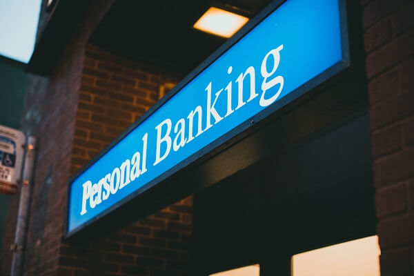 An office building location with the words Personal Banking written on top
