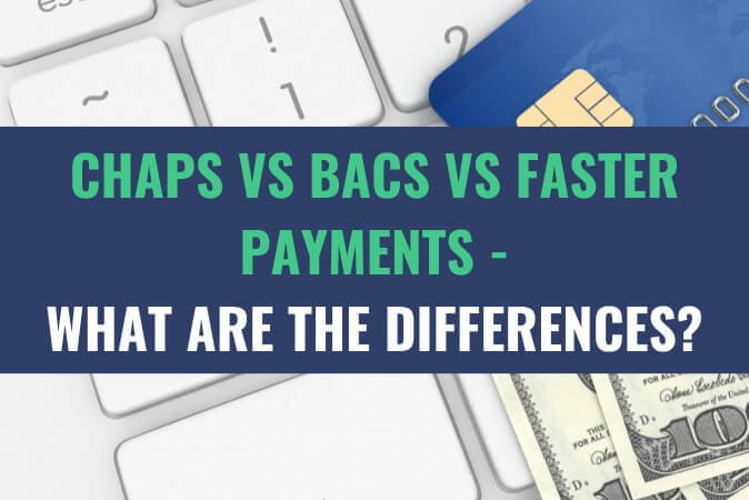 A zoomed in image of a laptop computer, a credit card and a currency bill with the title - Chaps vs BACS vs Faster Payments - What Are The Differences?