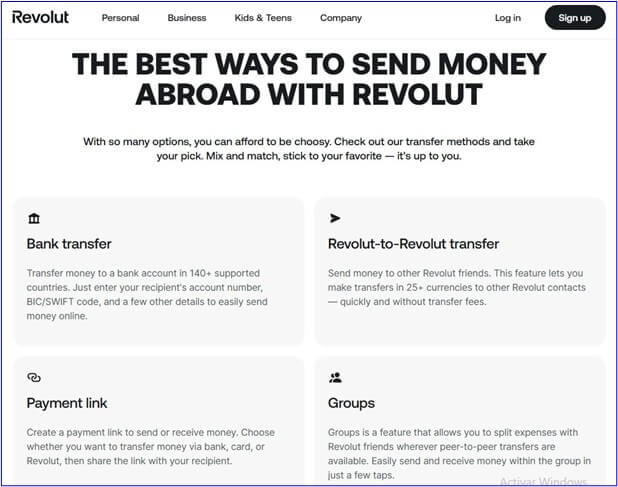 An image showing delivery methods supported by Revolut