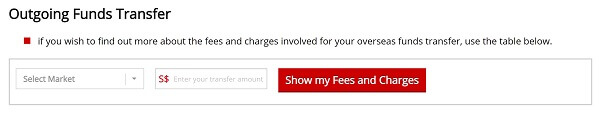 DBS Bank overseas funds transfer online fee calculator