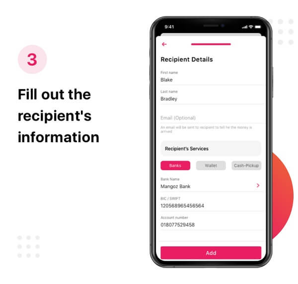 How To Send Money From UK With PassTo Step 3 - Fill out the recipient's information