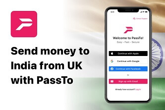 An image showing the PassTo mobile with the title - Send money to India from UK with PassTo