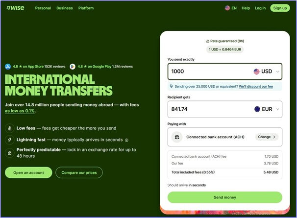 An image showing how to calculate exchange rates and fees when sending money internationally with Wise