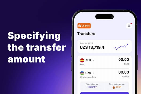 How to send money to Uzbekistan with Profee - Enter transfer amount