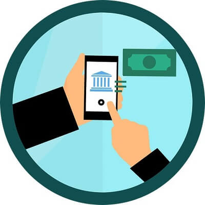 A graphic of a person sending money using a mobile app on their phone