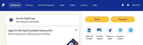 An image showing how to choose the send money option from your PayPal account