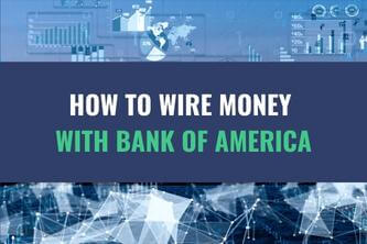 A light blue hologram of charts and symbols with the title - How to Wire Money with Bank of America