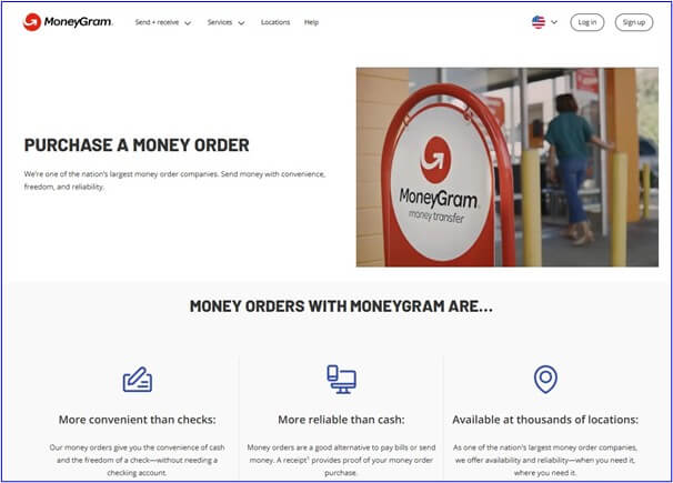 An image showing details of money order services available at MoneyGram agent locations