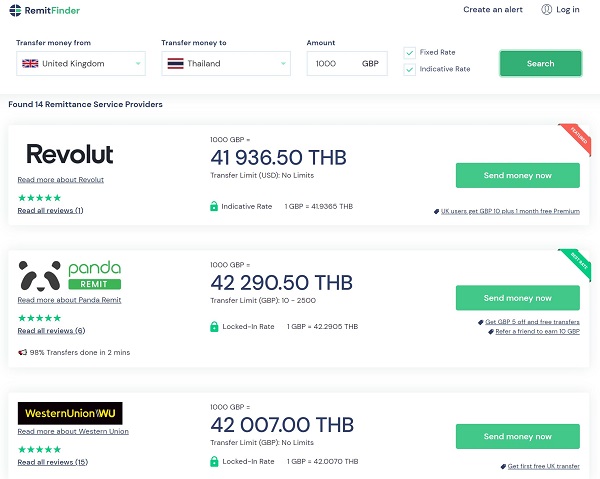 Money transfer providers to send money from the UK to Thailand
