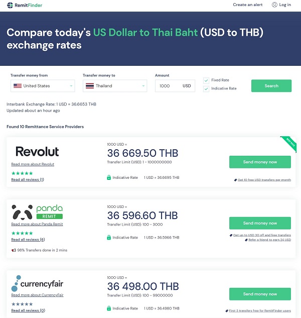 Money transfer providers to send money to Thailand from USA