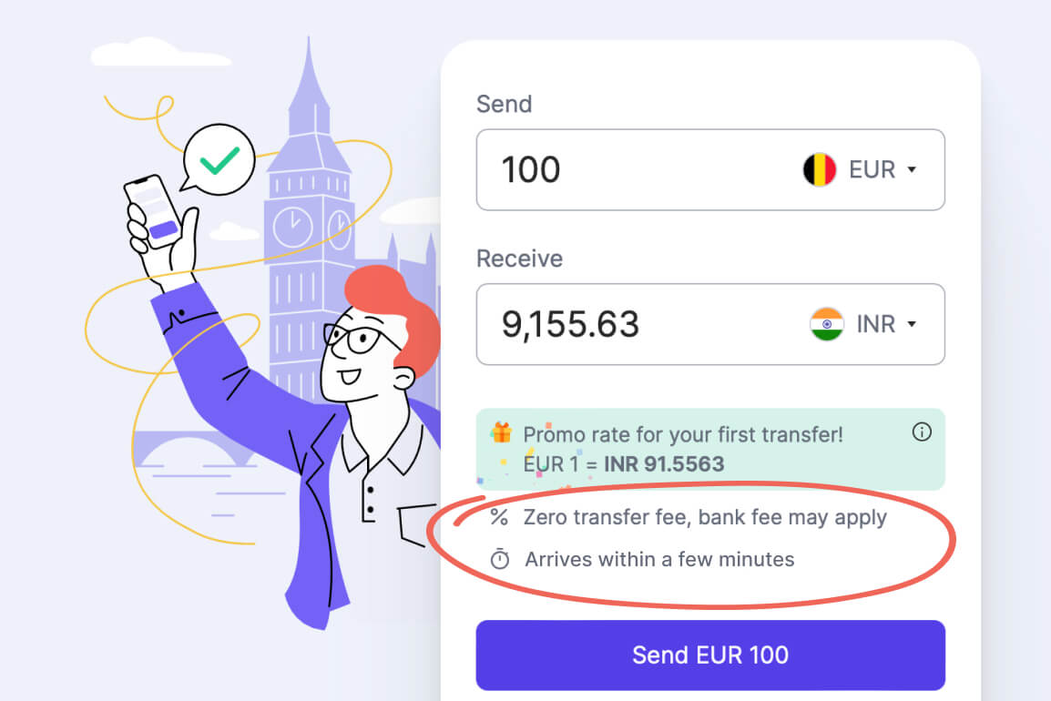 An image showing 0 transfer fees for RemitFinder users who send money overseas with Profee
