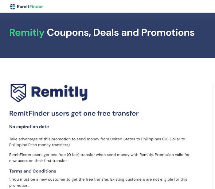 First transfer free offer when sending money with Remitly
