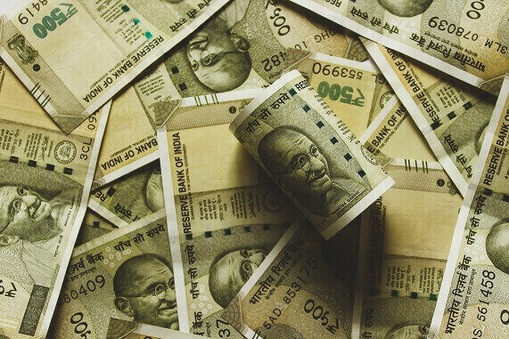 Closeup of Indian Rupee banknotes