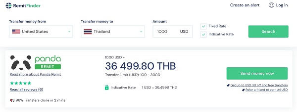 Send money quickly from the US to Thailand with Panda Remit