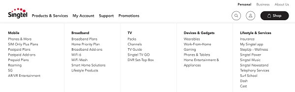 An image showing various products and services provided by Singtel