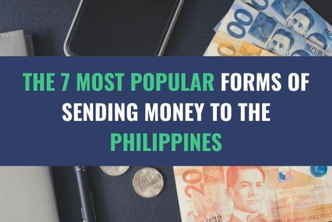An image of currency bills, computer and phone lying on a table with the title - The 7 Most Popular Forms of Sending Money to the Philippines