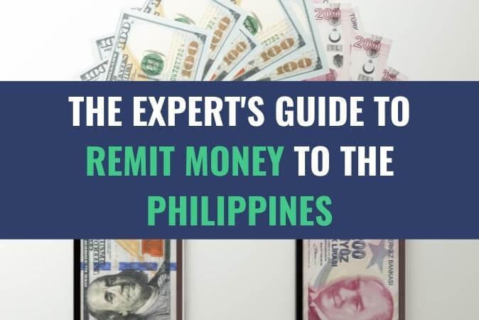 Stacks of currency bills moving from one stack to another with the title - The Expert's Guide to Remit Money to the Philippines
