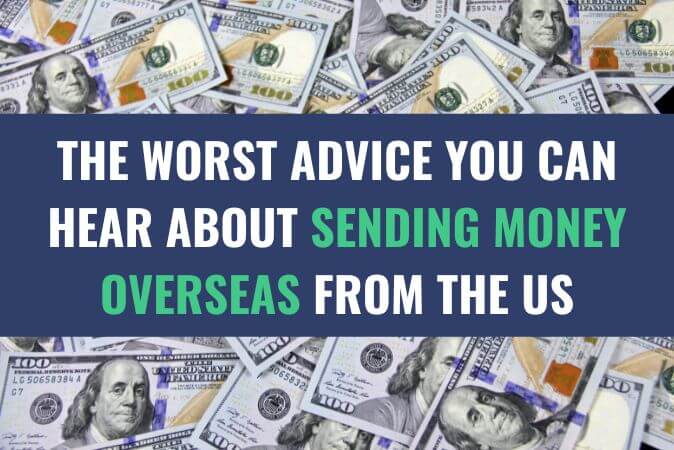 A bunch of US Dollar monetary bills arranged on a table with the title - The Worst Advice You Can Hear About Sending Money Overseas from the US