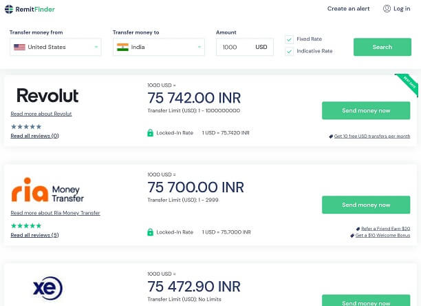 Rates to send money from USA to India