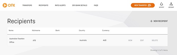 Add ATO as a recipient in OFX to make debt and tax payments