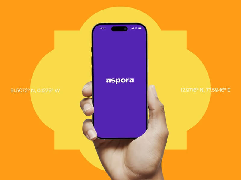 A image showing Aspora's mobile app for sending money internationally