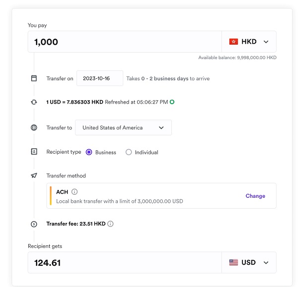 An image showing how to create an Airwallex international money transfer