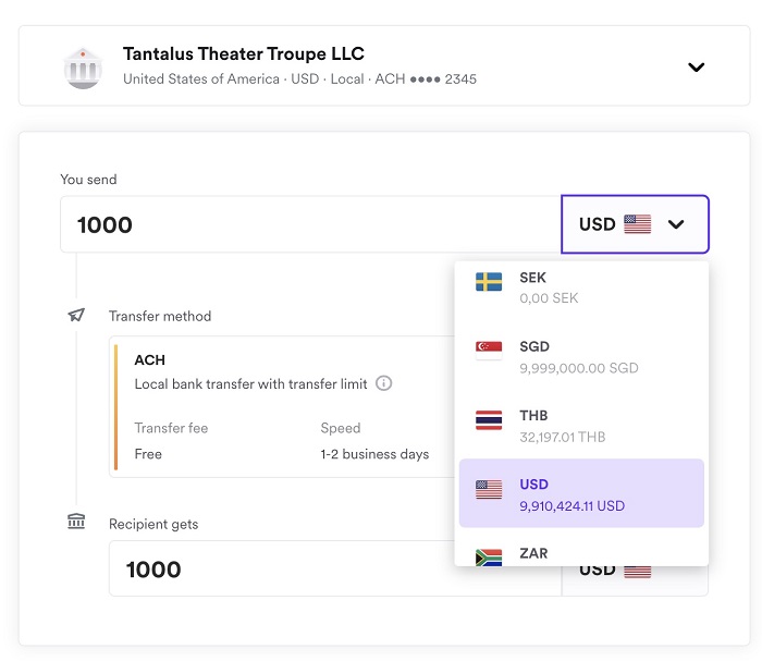 How to send money overseas with Airwallex - select funding account