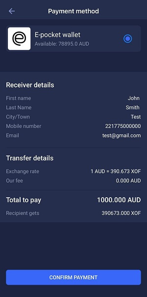 How to send money with e-Pocket - review and confirm your money transfer