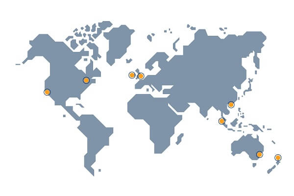 Map of the world showing OFX office locations globally