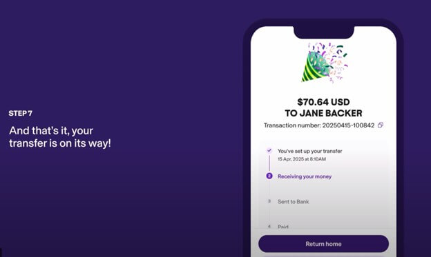 How to send money abroad with KOHO - Money transfer initiated