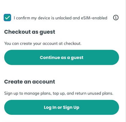 An image showing how Sim Local supports both registered user and guest checkout