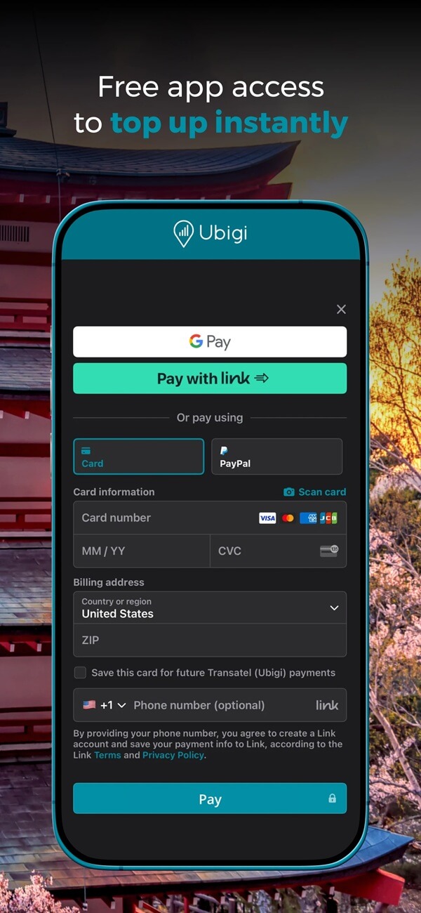 An image showing how to manage an Ubigi eSIM via the mobile app