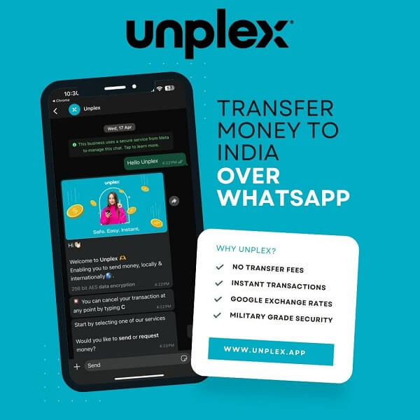 An introductory image showing key aspects of the Unplex international money transfer service