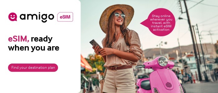 An image showing Amigo eSIM usage for staying connected overseas
