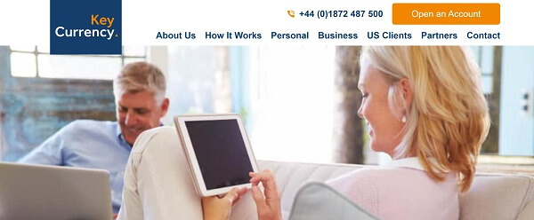 An image showing the Key Currency remittance and money transfer service website