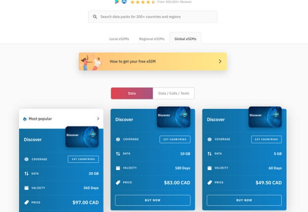 An image showing Airalo eSIM types and flavors